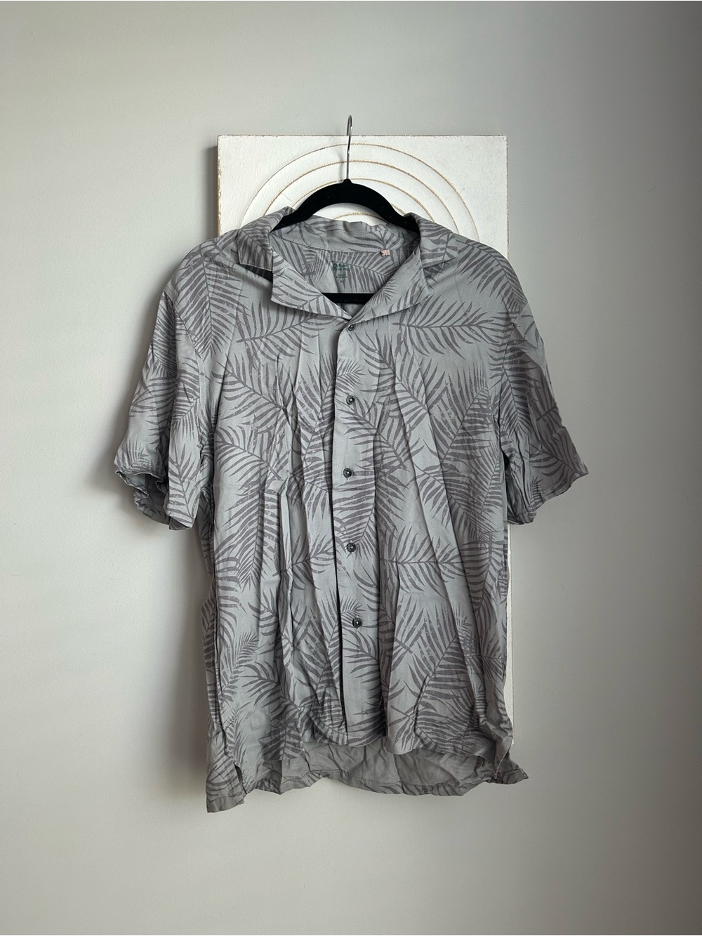 Men's Casual Short-Sleeve Button-Down Shirt - Gray Palm Print